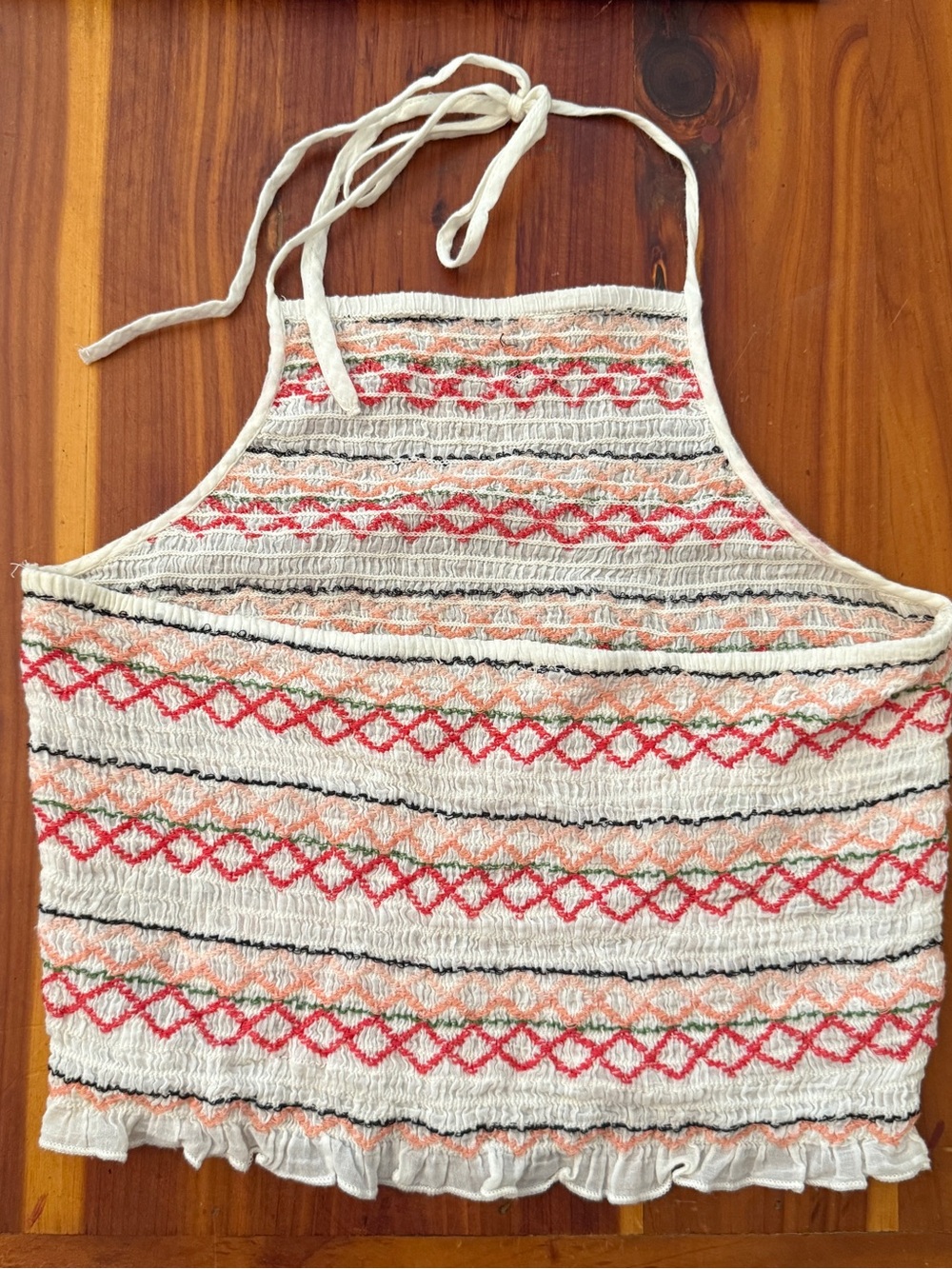 American Eagle Outfitters White Halter Crop Top with Pink & Black Stripe Detail